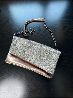 Express Gold Silver Glitter Clutch | Evening Bag | Chain | Party Wedding Prom
